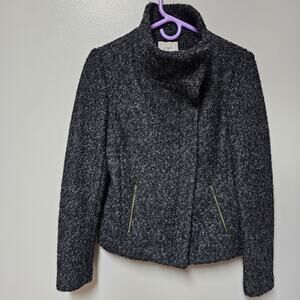Womens Loft Wool Blend Moto Jacket Black/Gray Size 6